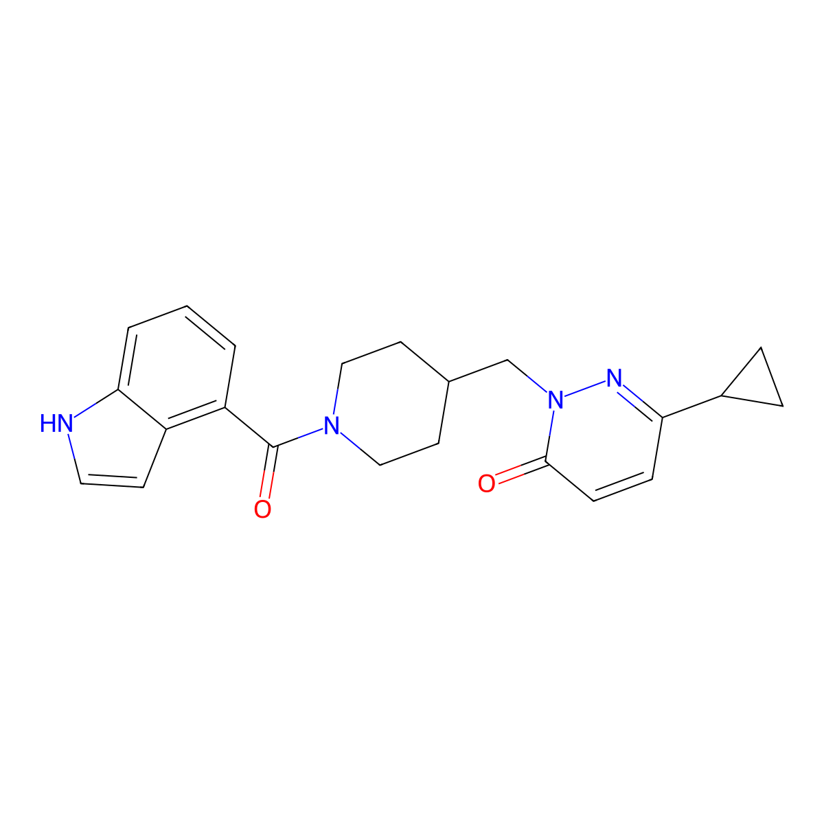 6-cyclopropyl-2-{[1-(1H-indole-4-carbonyl)piperidin-4-yl]methyl}-2,3-dihydropyridazin-3-one molecular structure, CAS 2202289-60-7