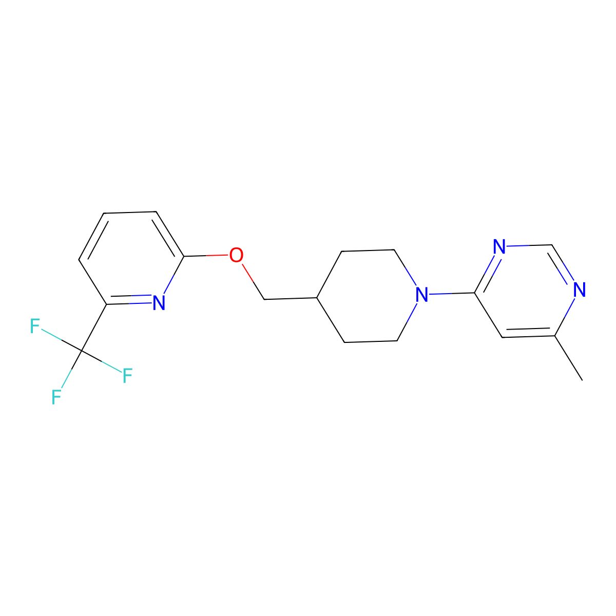 4-Methyl-6-[4-({[6-(trifluoromethyl)pyridin-2-yl]oxy}methyl)piperidin-1-yl]pyrimidine molecular structure, CAS 2202290-42-2