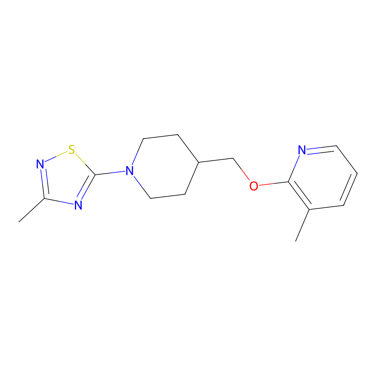 3-Methyl-2-{[1-(3-methyl-1,2,4-thiadiazol-5-yl)piperidin-4-yl]methoxy}pyridine molecular structure, CAS 2202294-00-4