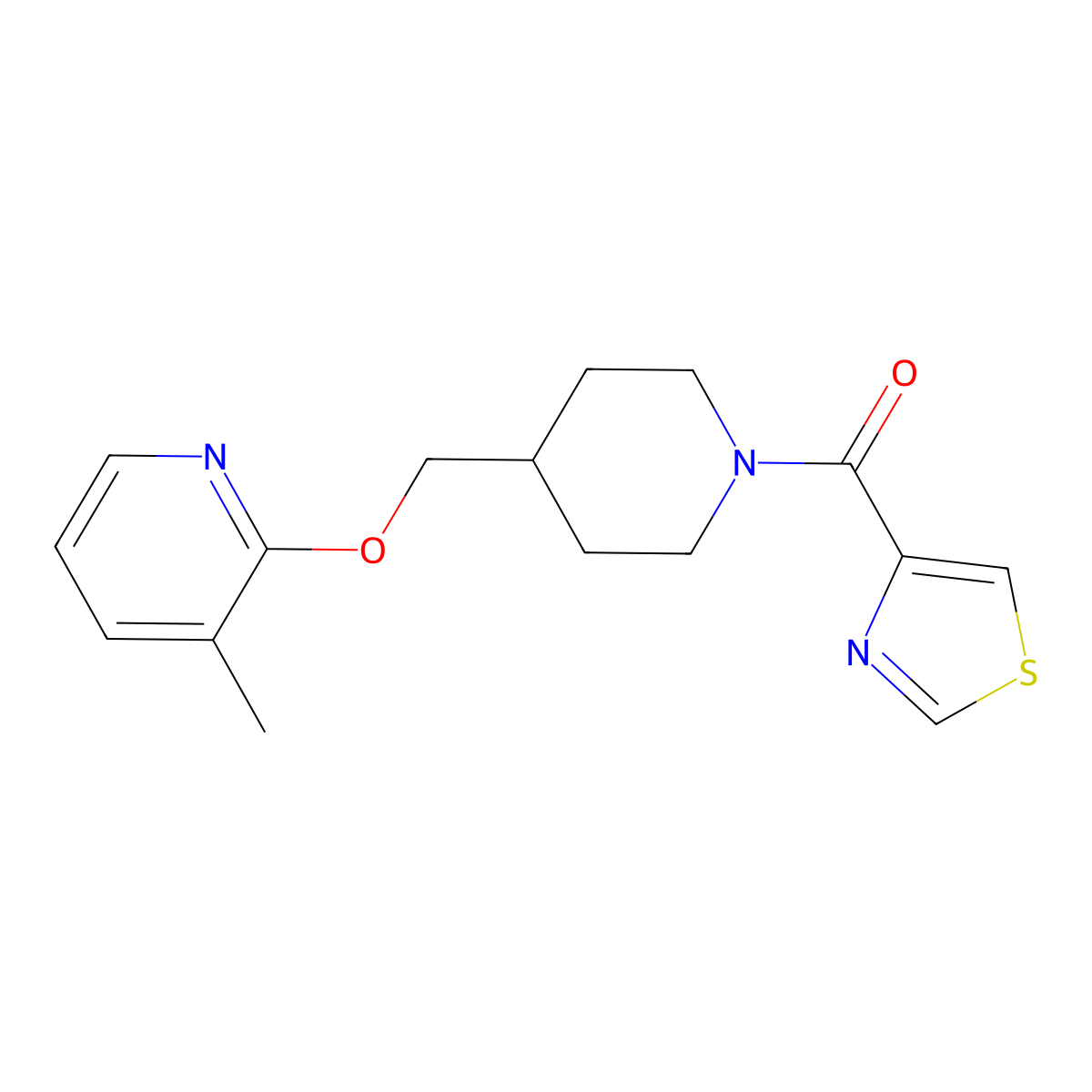 3-Methyl-2-{[1-(1,3-thiazole-4-carbonyl)piperidin-4-yl]methoxy}pyridine molecular structure, CAS 2202294-51-5