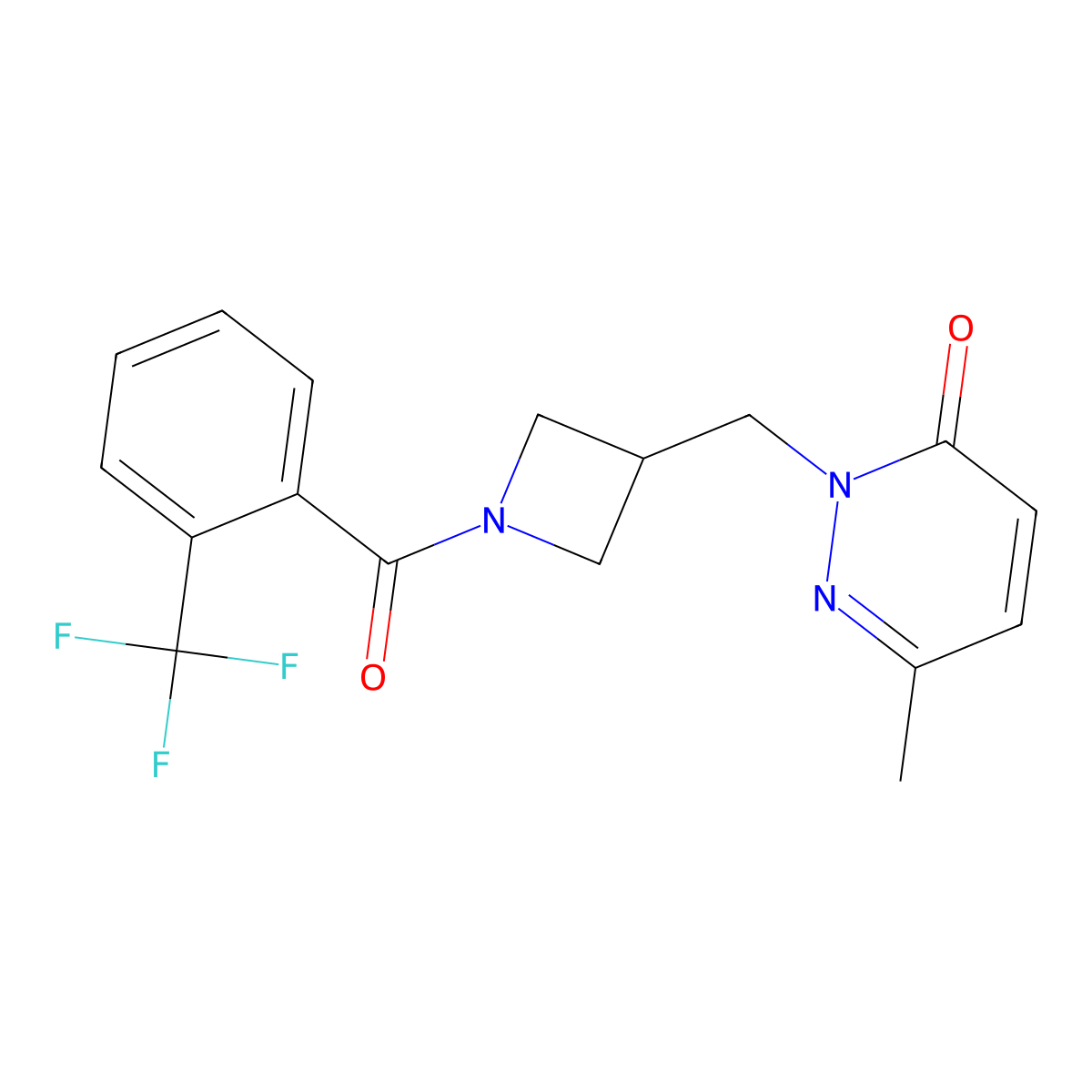 6-Methyl-2-({1-[2-(trifluoromethyl)benzoyl]azetidin-3-yl}methyl)-2,3-dihydropyridazin-3-one molecular structure, CAS 2202295-21-2