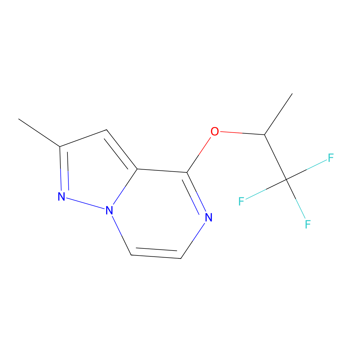 2-Methyl-4-[(1,1,1-trifluoropropan-2-yl)oxy]pyrazolo[1,5-a]pyrazine molecular structure, CAS 2202295-92-7