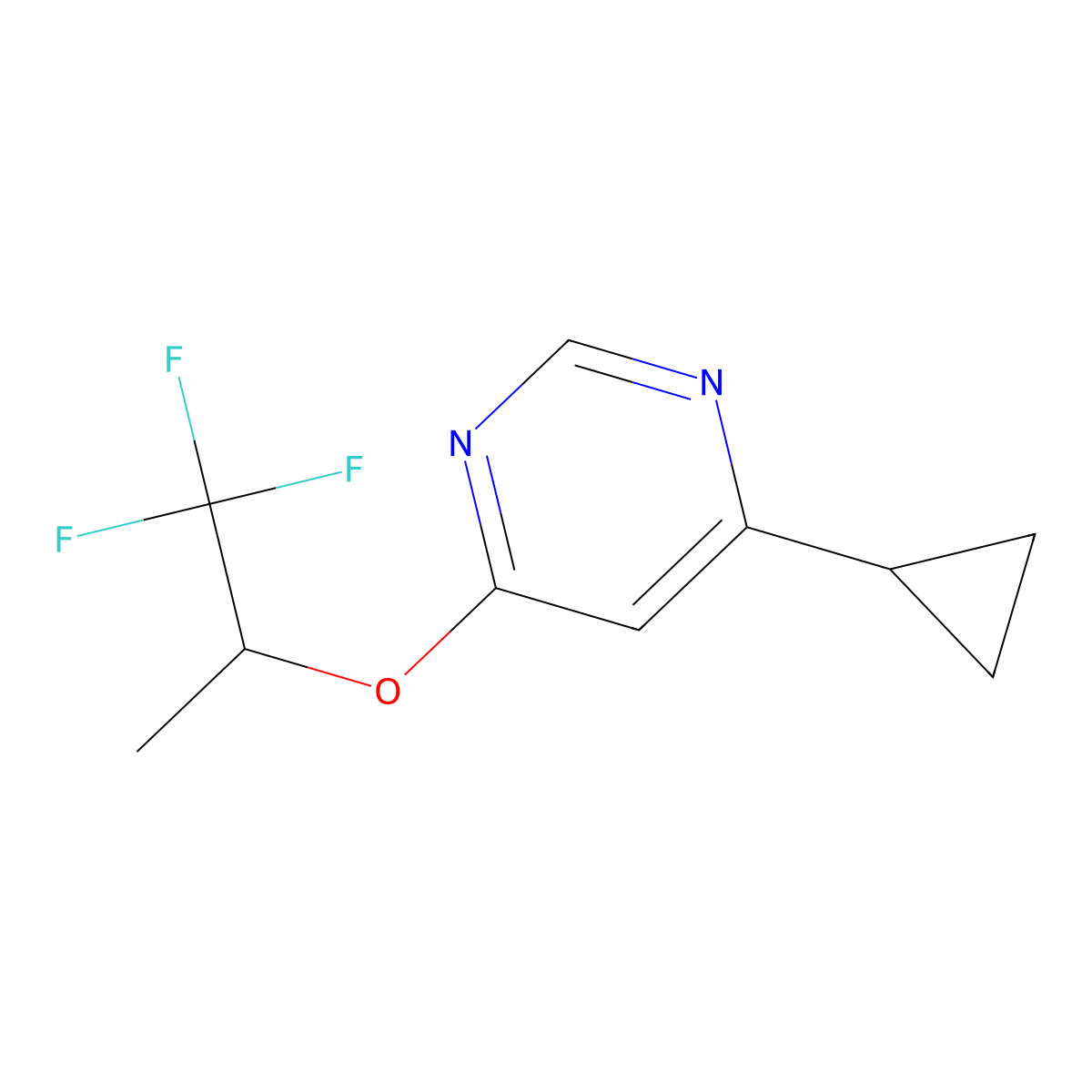 4-Cyclopropyl-6-[(1,1,1-trifluoropropan-2-yl)oxy]pyrimidine molecular structure, CAS 2202327-29-3