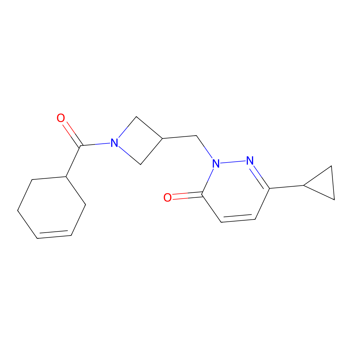 2-{[1-(Cyclohex-3-ene-1-carbonyl)azetidin-3-yl]methyl}-6-cyclopropyl-2,3-dihydropyridazin-3-one molecular structure, CAS 2202327-70-4