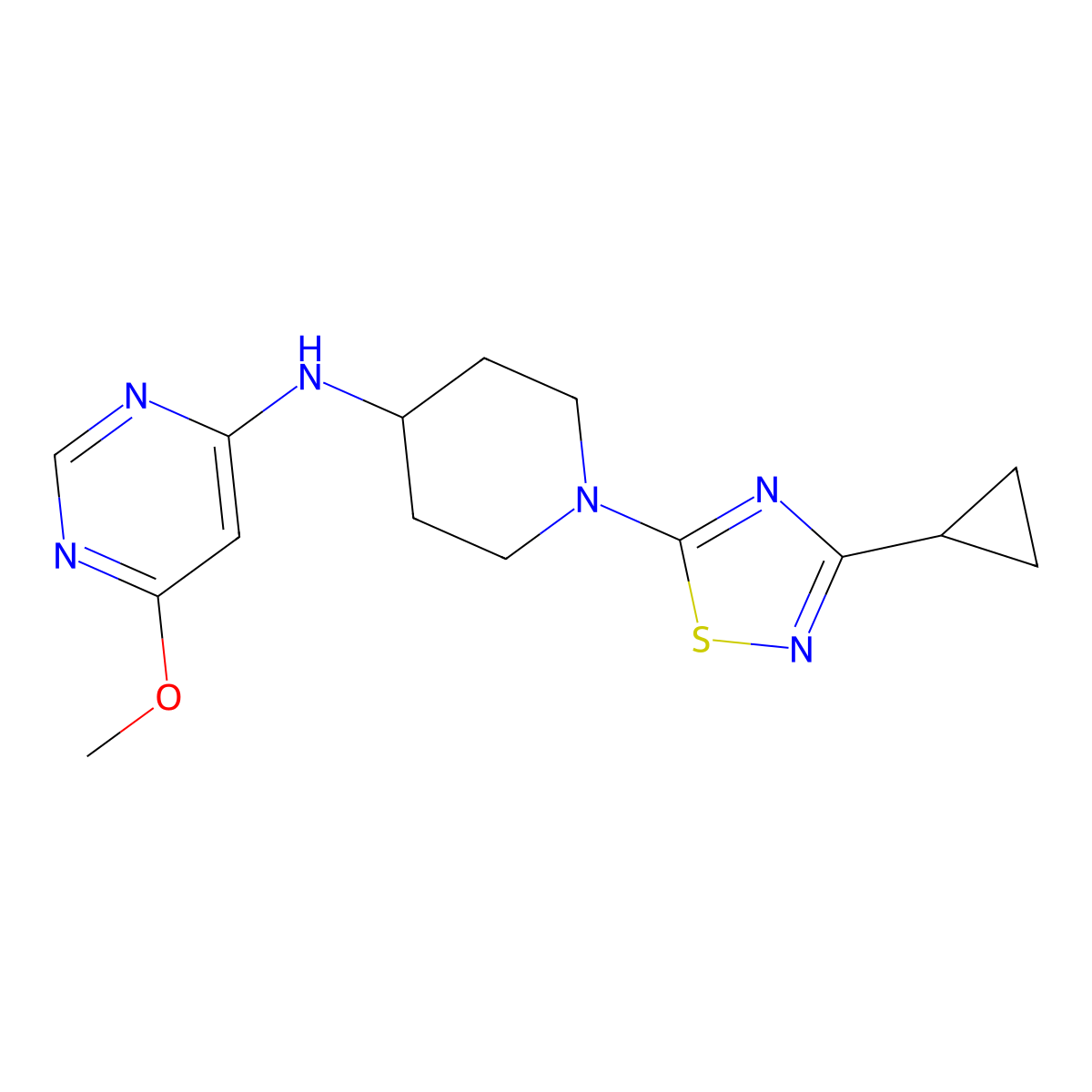 N-[1-(3-cyclopropyl-1,2,4-thiadiazol-5-yl)piperidin-4-yl]-6-methoxypyrimidin-4-amine molecular structure, CAS 2202329-04-0
