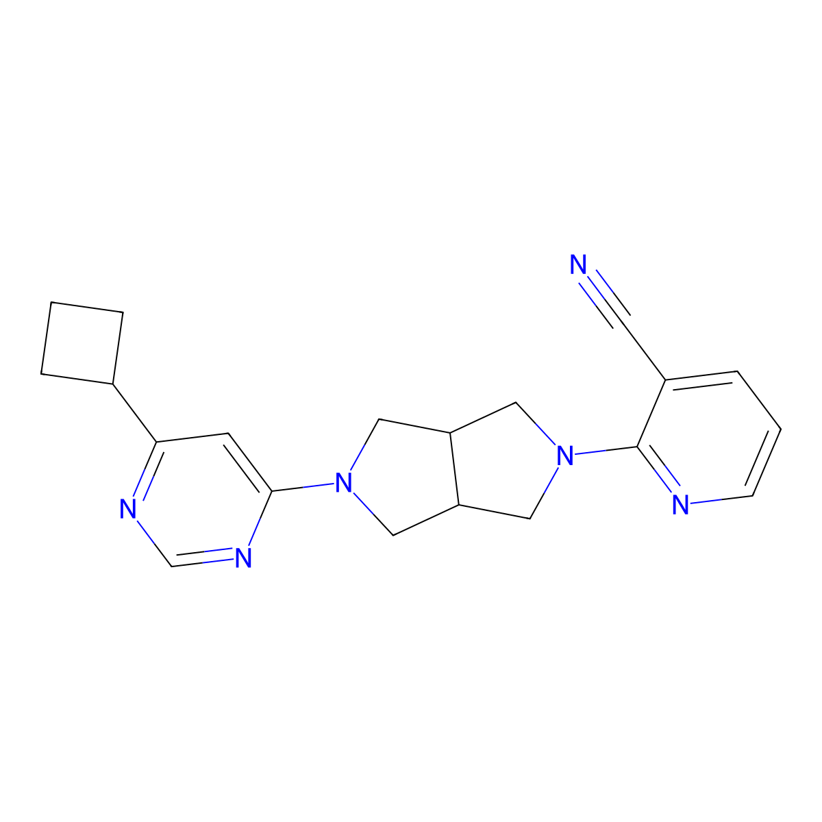 2-[5-(6-Cyclobutylpyrimidin-4-yl)-octahydropyrrolo[3,4-c]pyrrol-2-yl]pyridine-3-carbonitrile molecular structure, CAS 2202330-03-6