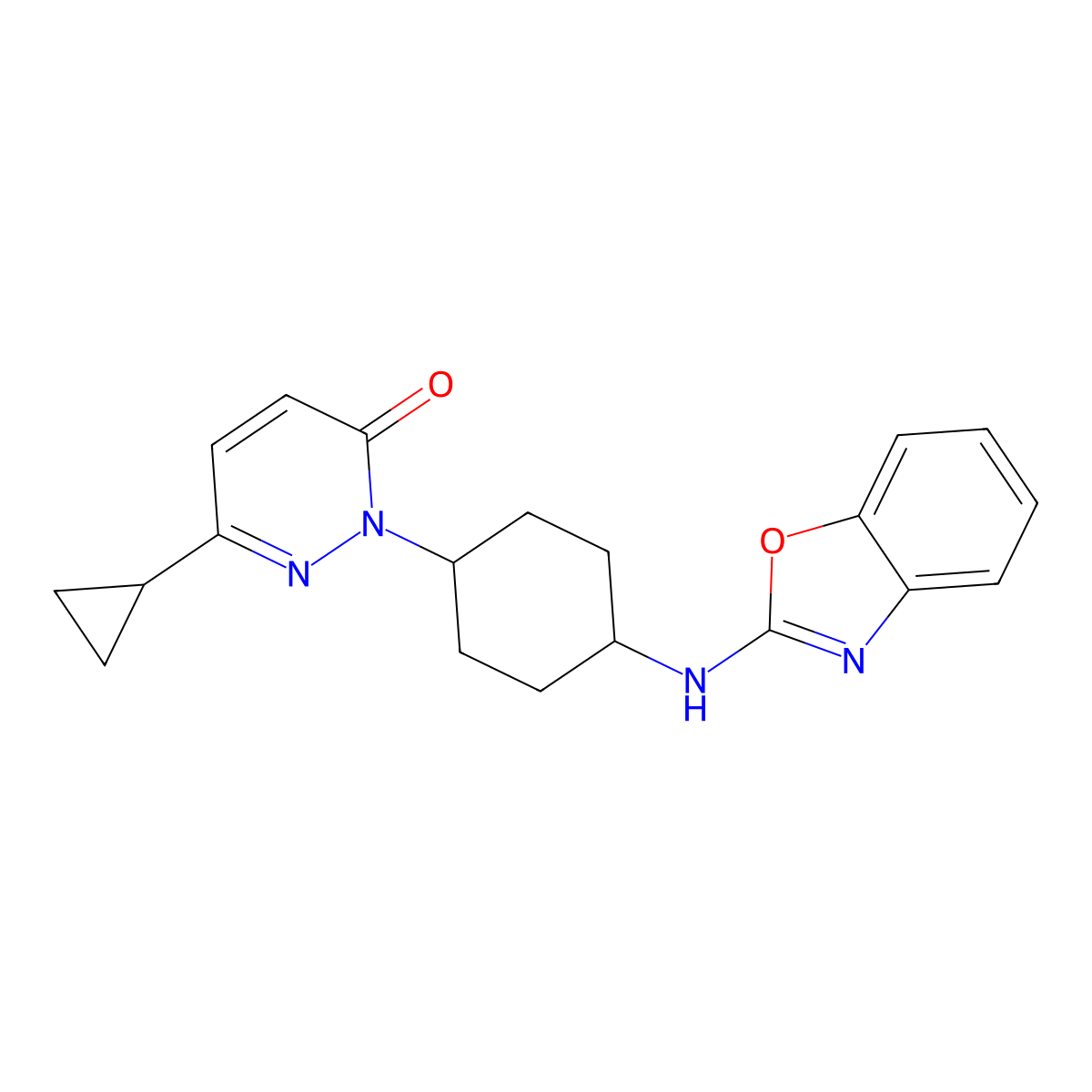 2-{4-[(1,3-Benzoxazol-2-yl)amino]cyclohexyl}-6-cyclopropyl-2,3-dihydropyridazin-3-one molecular structure, CAS 2202331-83-5
