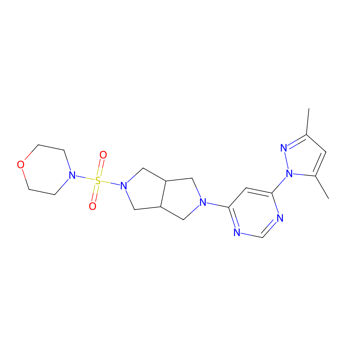 4-({5-[6-(3,5-dimethyl-1H-pyrazol-1-yl)pyrimidin-4-yl]-octahydropyrrolo[3,4-c]pyrrol-2-yl}sulfonyl)morpholine molecular structure, CAS 2202334-31-2