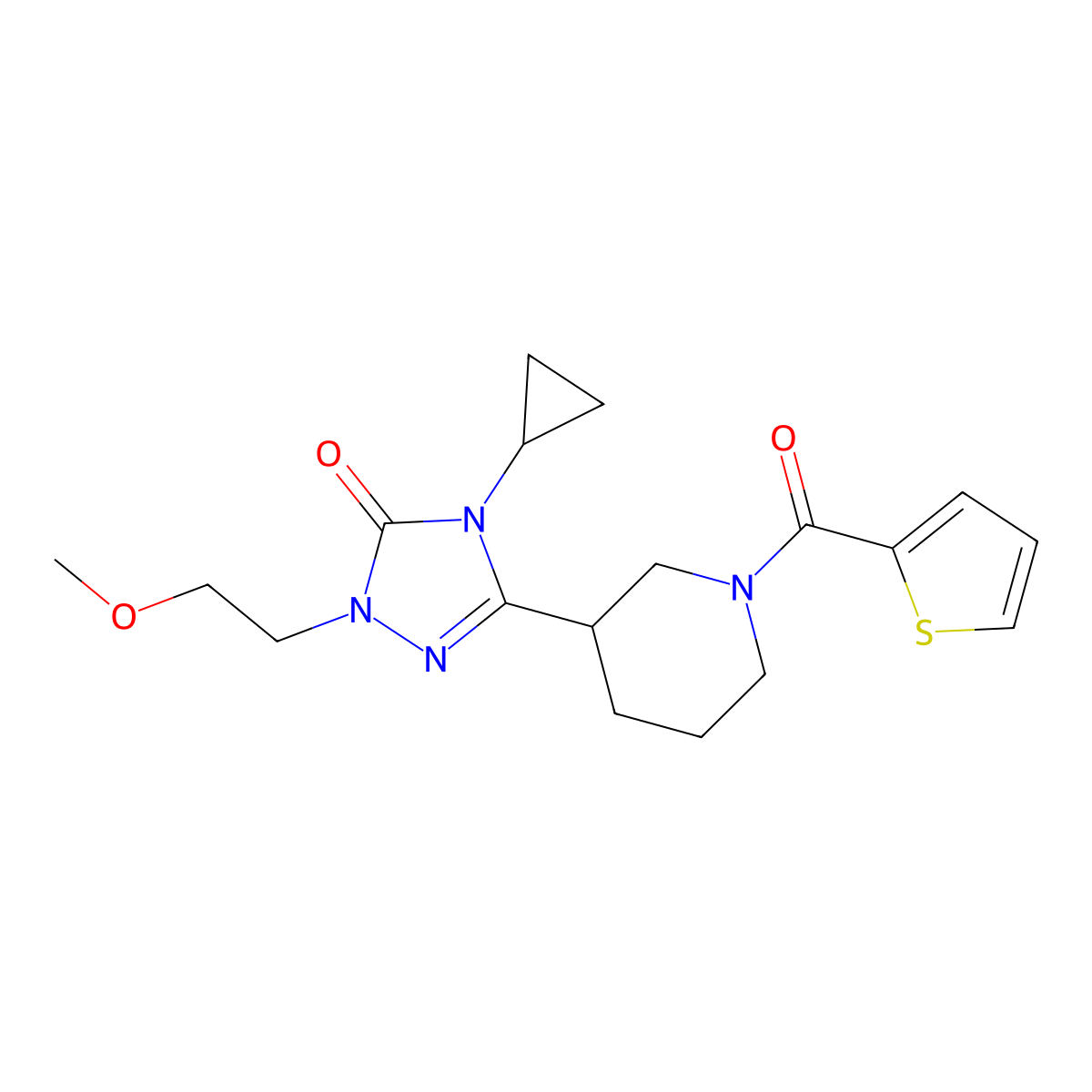 4-cyclopropyl-1-(2-methoxyethyl)-3-(1-(thiophene-2-carbonyl)piperidin-3-yl)-1H-1,2,4-triazol-5(4H)-one molecular structure, CAS 2202337-12-8
