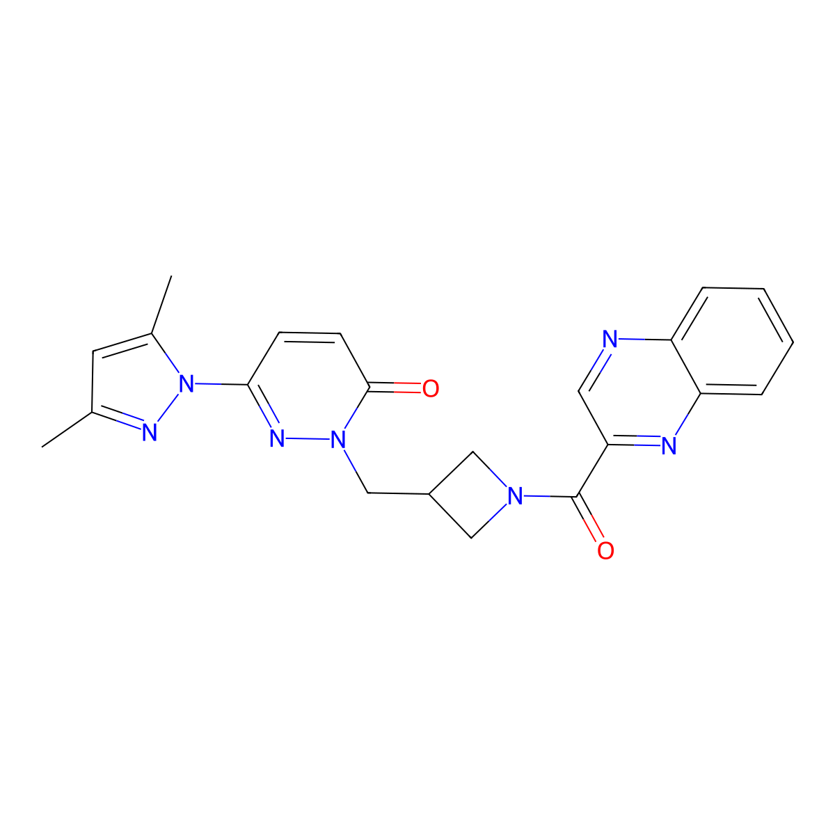 6-(3,5-dimethyl-1H-pyrazol-1-yl)-2-{[1-(quinoxaline-2-carbonyl)azetidin-3-yl]methyl}-2,3-dihydropyridazin-3-one molecular structure, CAS 2202337-36-6