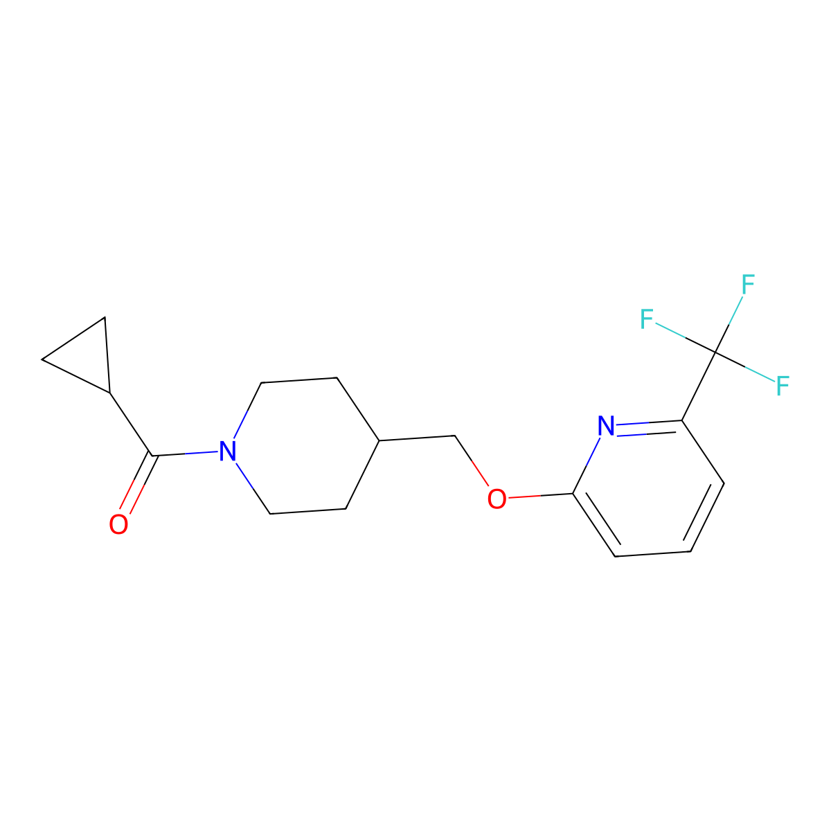 2-[(1-Cyclopropanecarbonylpiperidin-4-yl)methoxy]-6-(trifluoromethyl)pyridine molecular structure, CAS 2202342-51-4