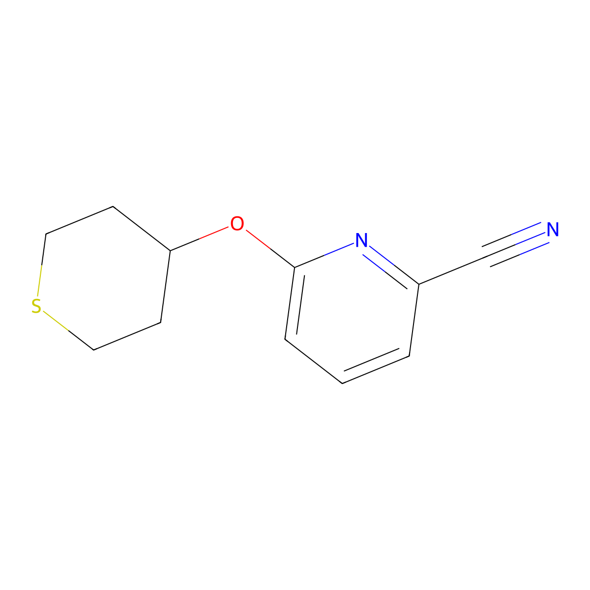 6-(Thian-4-yloxy)pyridine-2-carbonitrile molecular structure, CAS 2202367-72-2