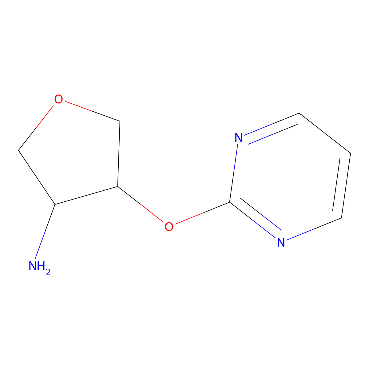 4-(Pyrimidin-2-yloxy)oxolan-3-amine molecular structure, CAS 2202368-57-6