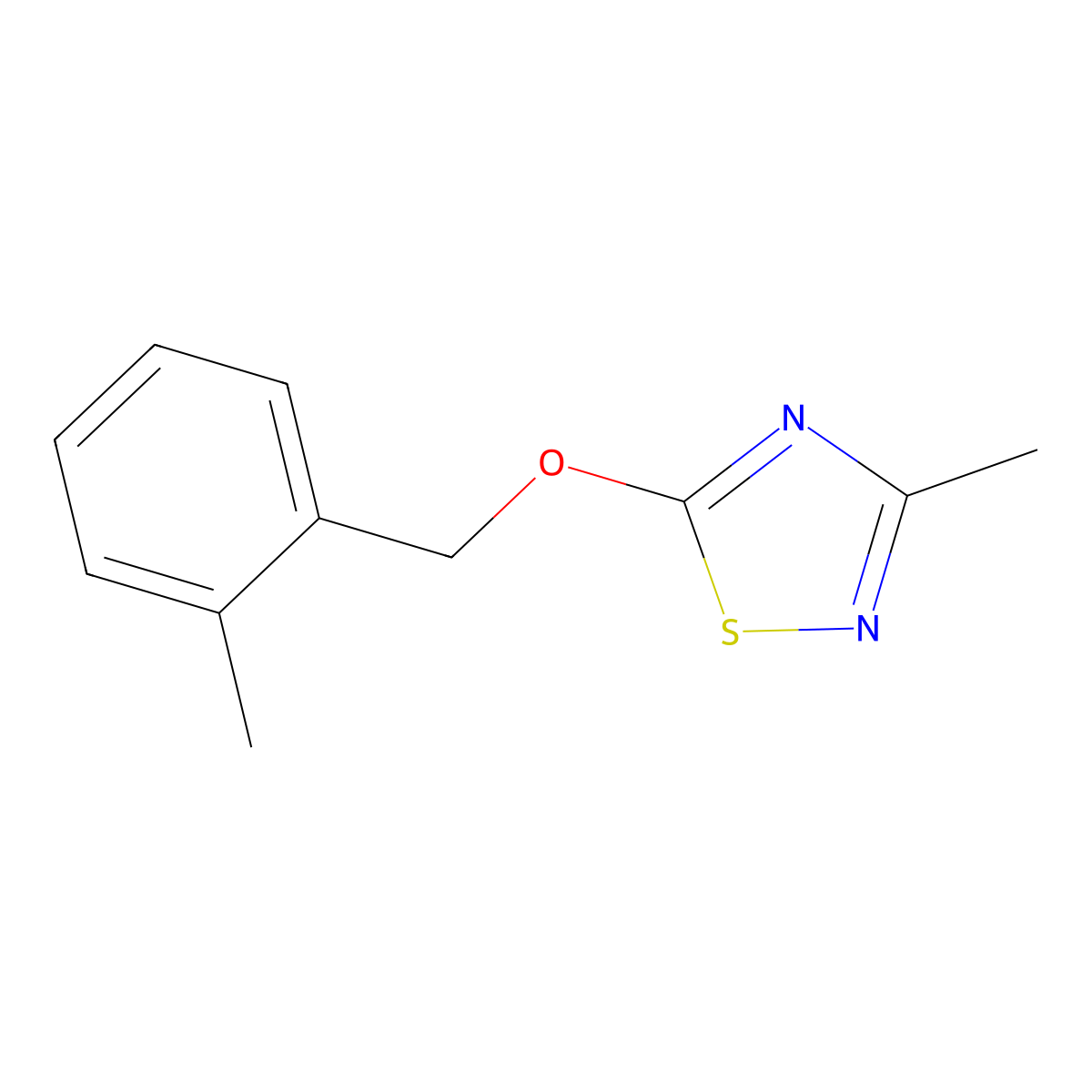 3-Methyl-5-[(2-methylphenyl)methoxy]-1,2,4-thiadiazole molecular structure, CAS 2202370-75-8