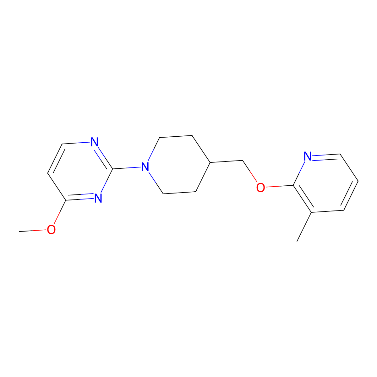 4-Methoxy-2-(4-{[(3-methylpyridin-2-yl)oxy]methyl}piperidin-1-yl)pyrimidine molecular structure, CAS 2202374-20-5