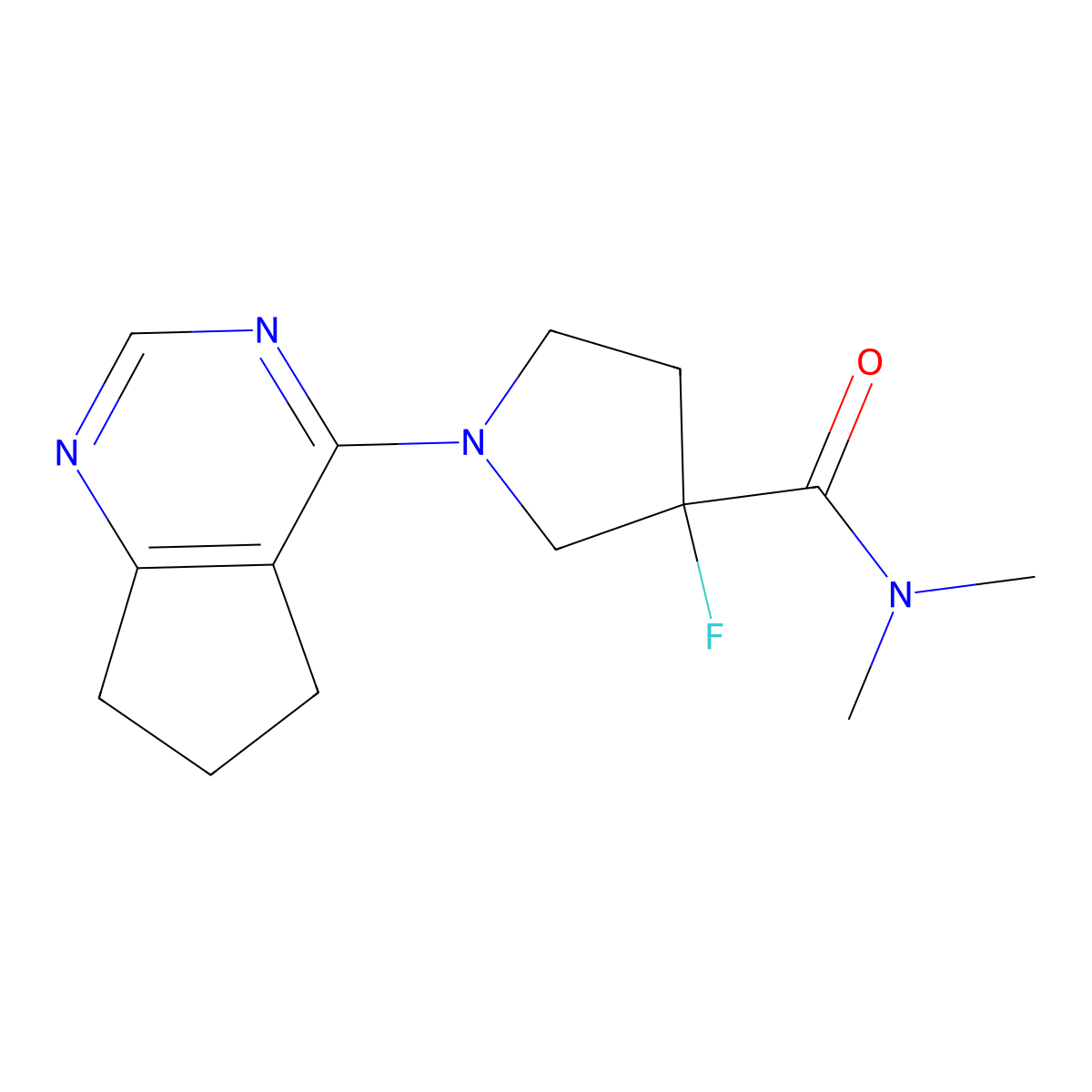 1-{5H,6H,7H-cyclopenta[d]pyrimidin-4-yl}-3-fluoro-N,N-dimethylpyrrolidine-3-carboxamide molecular structure, CAS 2202414-96-6