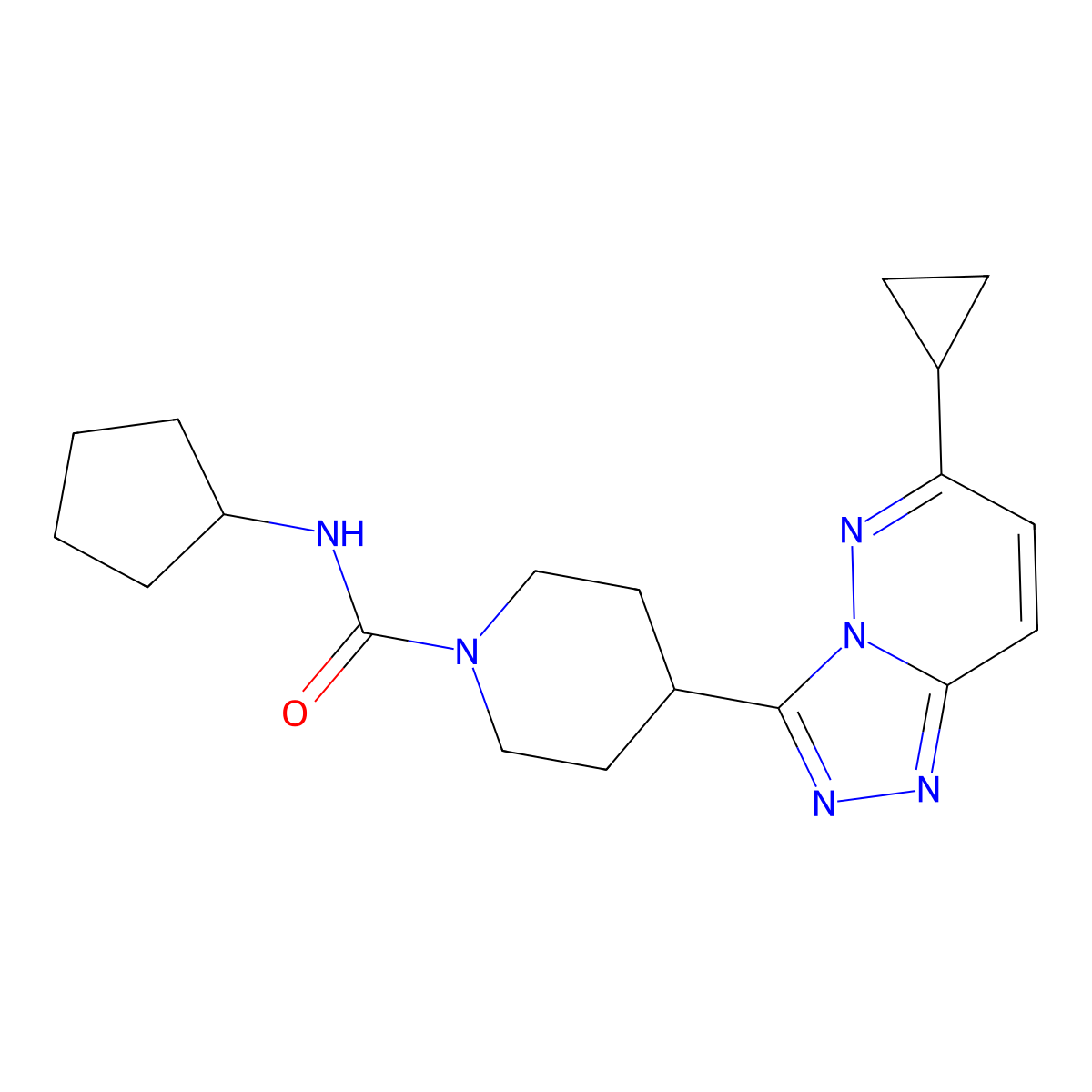 N-cyclopentyl-4-{6-cyclopropyl-[1,2,4]triazolo[4,3-b]pyridazin-3-yl}piperidine-1-carboxamide molecular structure, CAS 2202419-74-5
