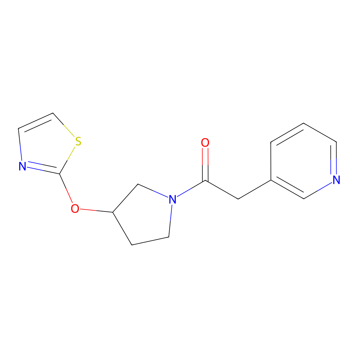 2-(Pyridin-3-yl)-1-[3-(1,3-thiazol-2-yloxy)pyrrolidin-1-yl]ethan-1-one molecular structure, CAS 2202420-87-7
