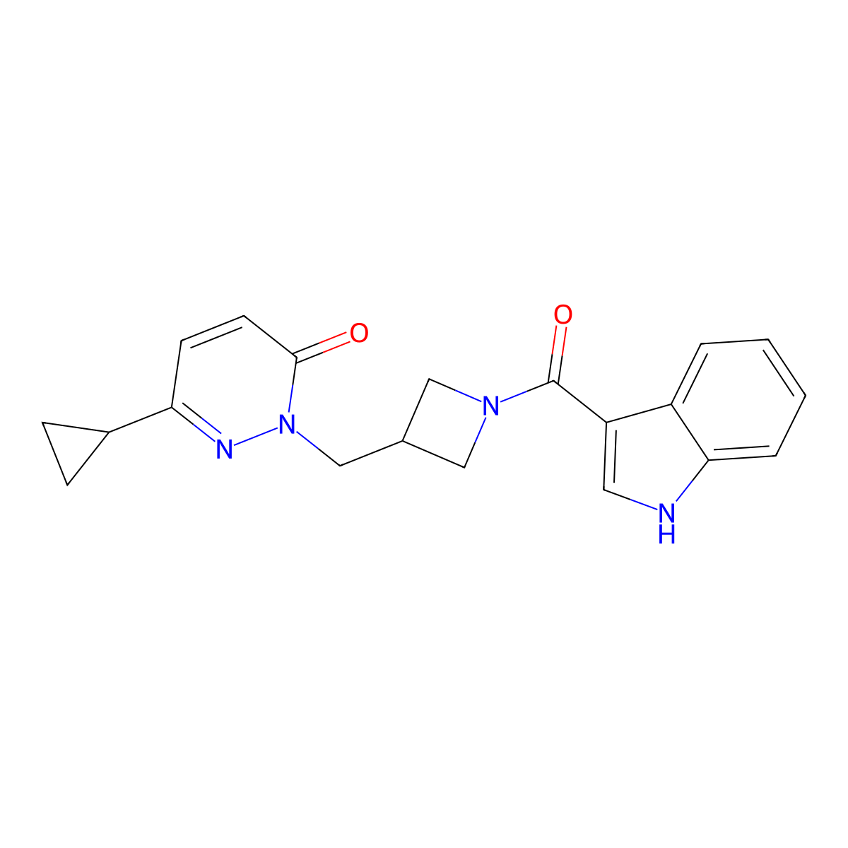 6-cyclopropyl-2-{[1-(1H-indole-3-carbonyl)azetidin-3-yl]methyl}-2,3-dihydropyridazin-3-one molecular structure, CAS 2202421-91-6
