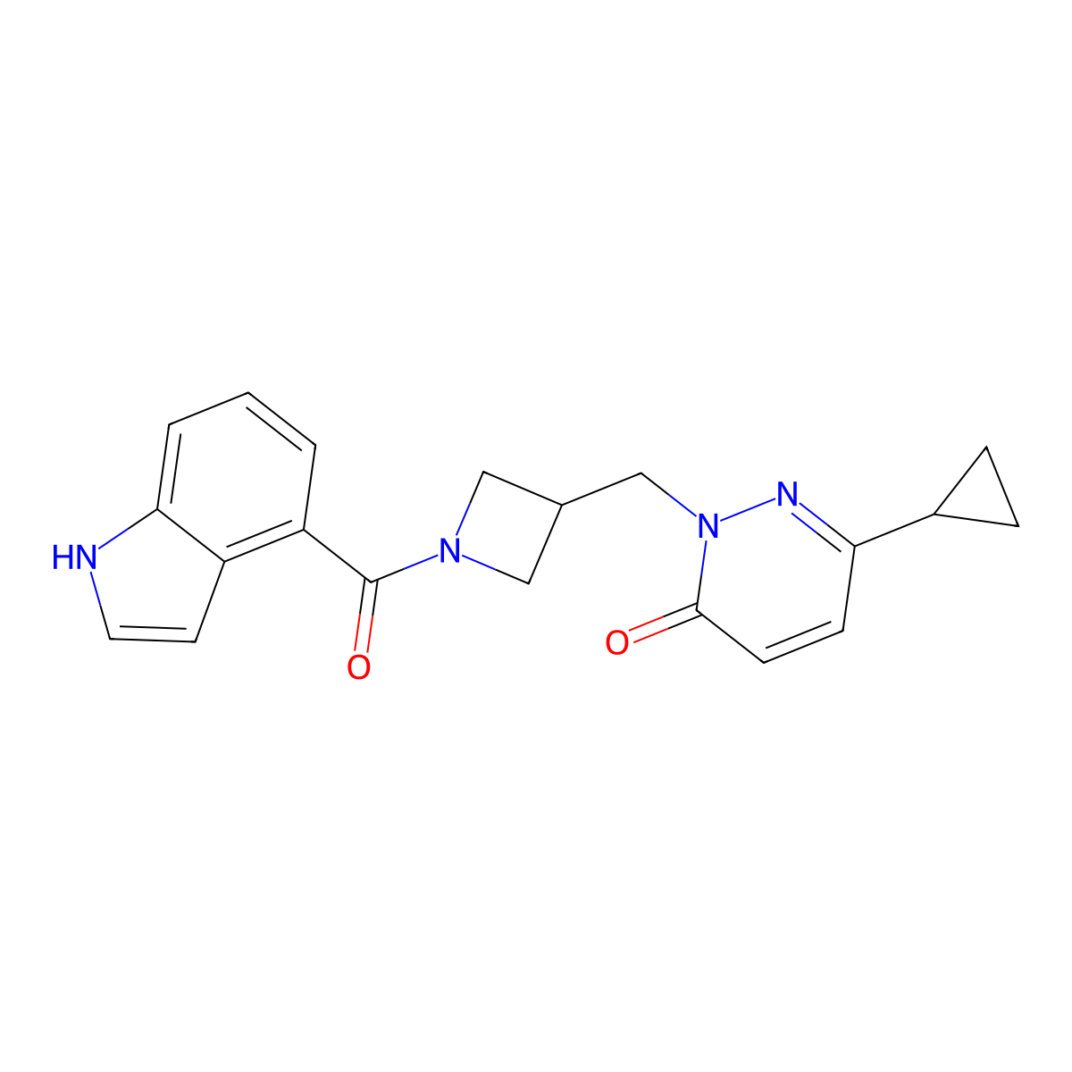 6-cyclopropyl-2-{[1-(1H-indole-4-carbonyl)azetidin-3-yl]methyl}-2,3-dihydropyridazin-3-one molecular structure, CAS 2202421-95-0