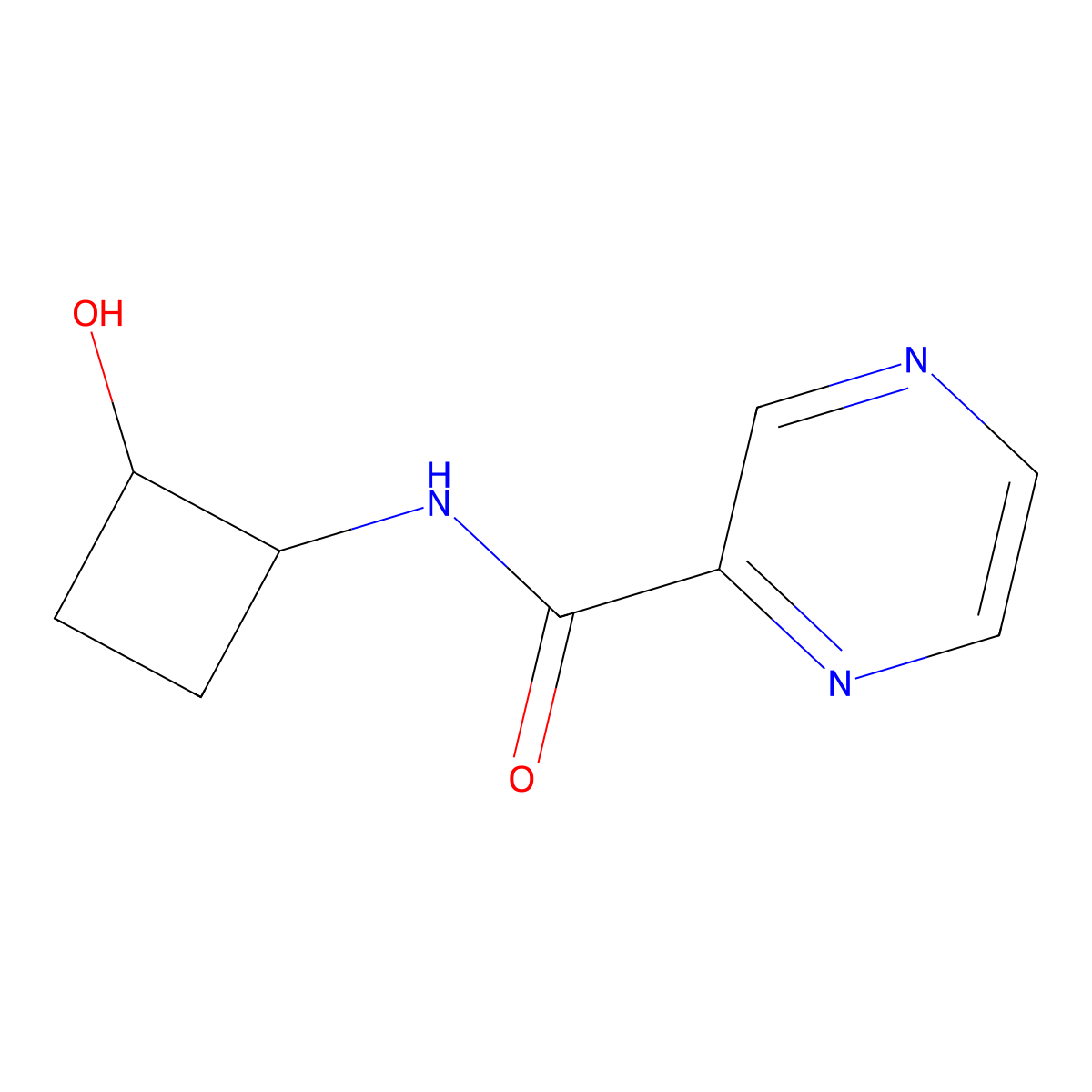 N-(2-hydroxycyclobutyl)pyrazine-2-carboxamide molecular structure, CAS 2202427-70-9