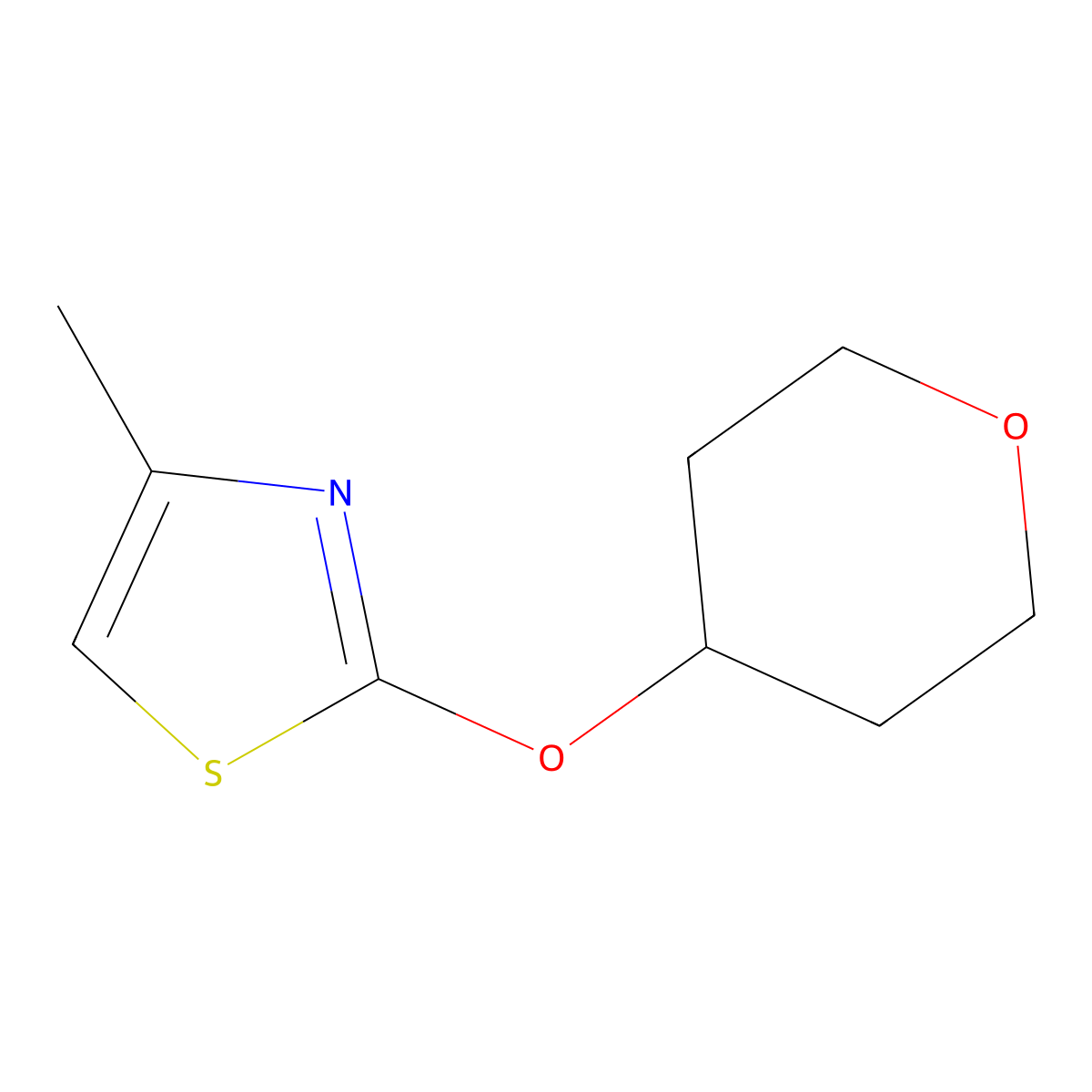 4-Methyl-2-(oxan-4-yloxy)-1,3-thiazole molecular structure, CAS 2202461-56-9