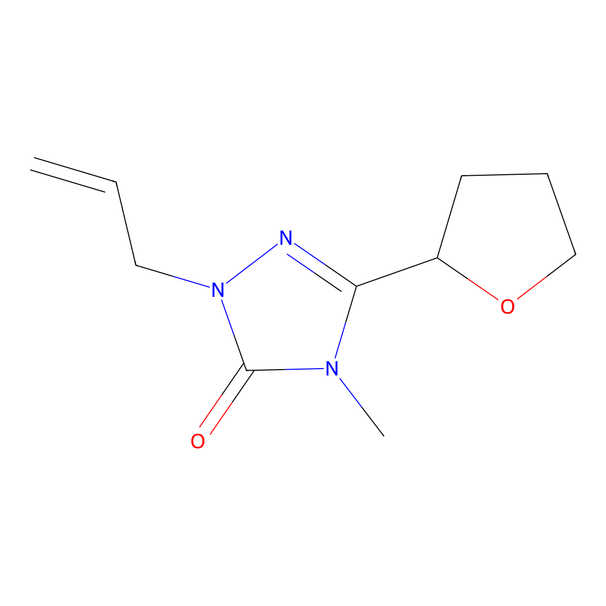 4-methyl-3-(oxolan-2-yl)-1-(prop-2-en-1-yl)-4,5-dihydro-1H-1,2,4-triazol-5-one molecular structure, CAS 2202461-68-3