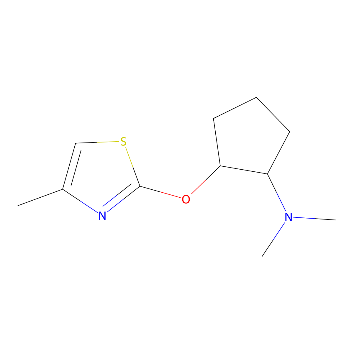 N,N-dimethyl-2-[(4-methyl-1,3-thiazol-2-yl)oxy]cyclopentan-1-amine molecular structure, CAS 2202461-87-6