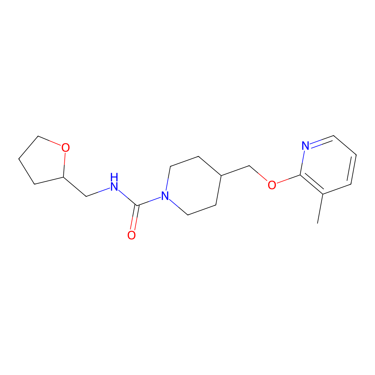 4-{[(3-methylpyridin-2-yl)oxy]methyl}-N-[(oxolan-2-yl)methyl]piperidine-1-carboxamide molecular structure, CAS 2202463-86-1