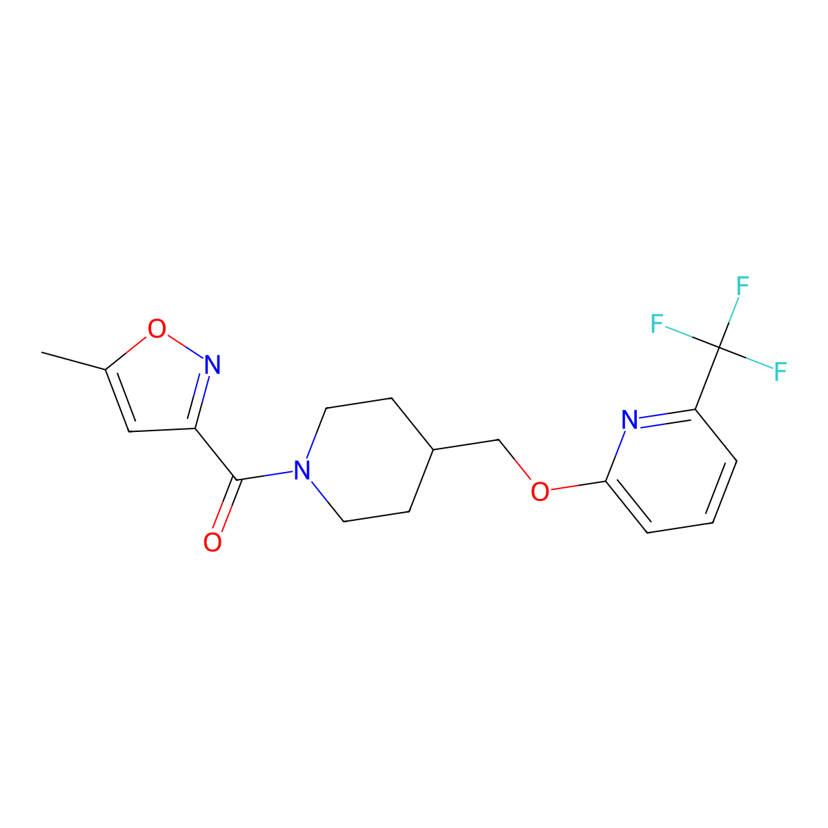 2-{[1-(5-Methyl-1,2-oxazole-3-carbonyl)piperidin-4-yl]methoxy}-6-(trifluoromethyl)pyridine molecular structure, CAS 2202466-69-9