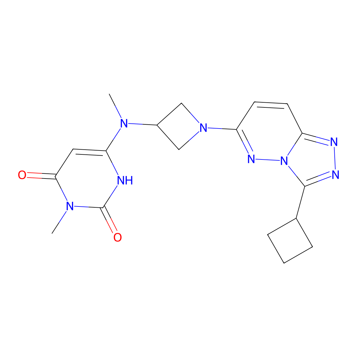 6-[(1-{3-Cyclobutyl-[1,2,4]triazolo[4,3-b]pyridazin-6-yl}azetidin-3-yl)(methyl)amino]-3-methyl-1,2,3,4-tetrahydropyrimidine-2,4-dione molecular structure, CAS 2202468-76-4
