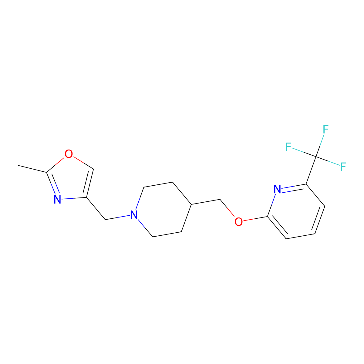 2-({1-[(2-Methyl-1,3-oxazol-4-yl)methyl]piperidin-4-yl}methoxy)-6-(trifluoromethyl)pyridine molecular structure, CAS 2202506-84-9