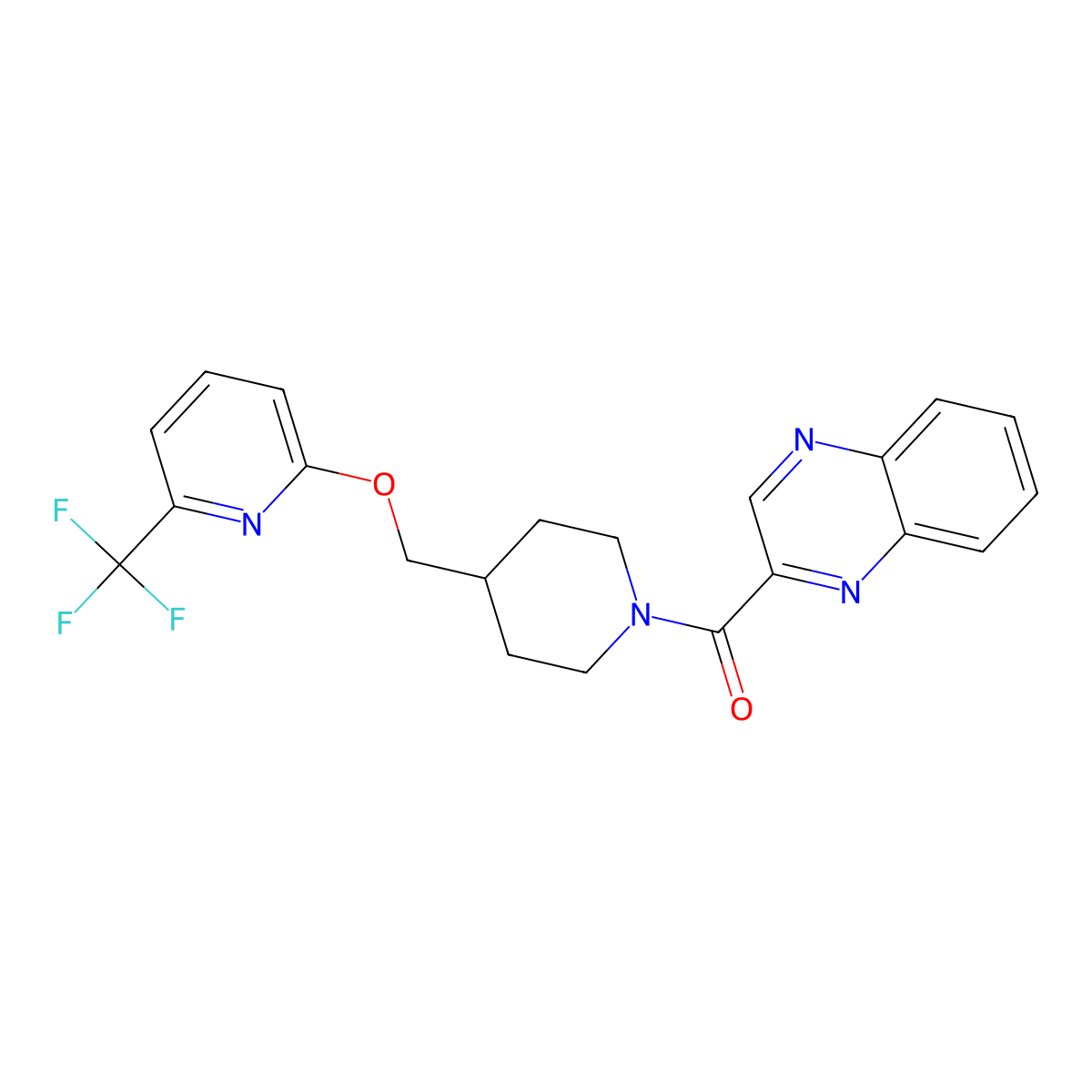 2-[4-({[6-(Trifluoromethyl)pyridin-2-yl]oxy}methyl)piperidine-1-carbonyl]quinoxaline molecular structure, CAS 2202512-46-5