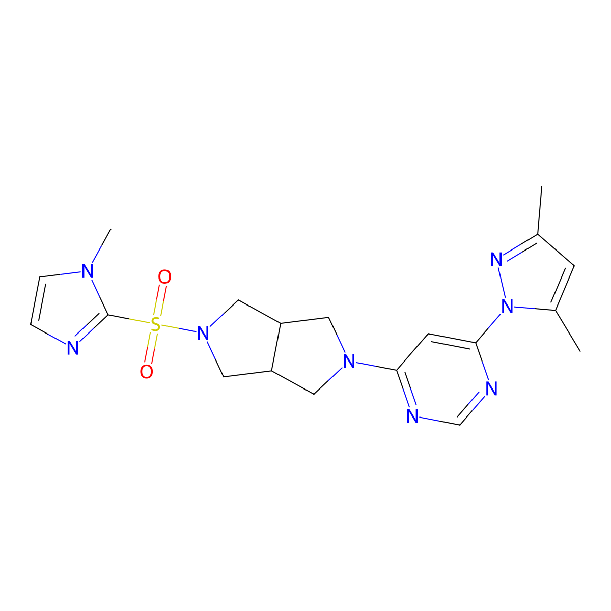 4-(3,5-dimethyl-1H-pyrazol-1-yl)-6-{5-[(1-methyl-1H-imidazol-2-yl)sulfonyl]-octahydropyrrolo[3,4-c]pyrrol-2-yl}pyrimidine molecular structure, CAS 2202515-38-4