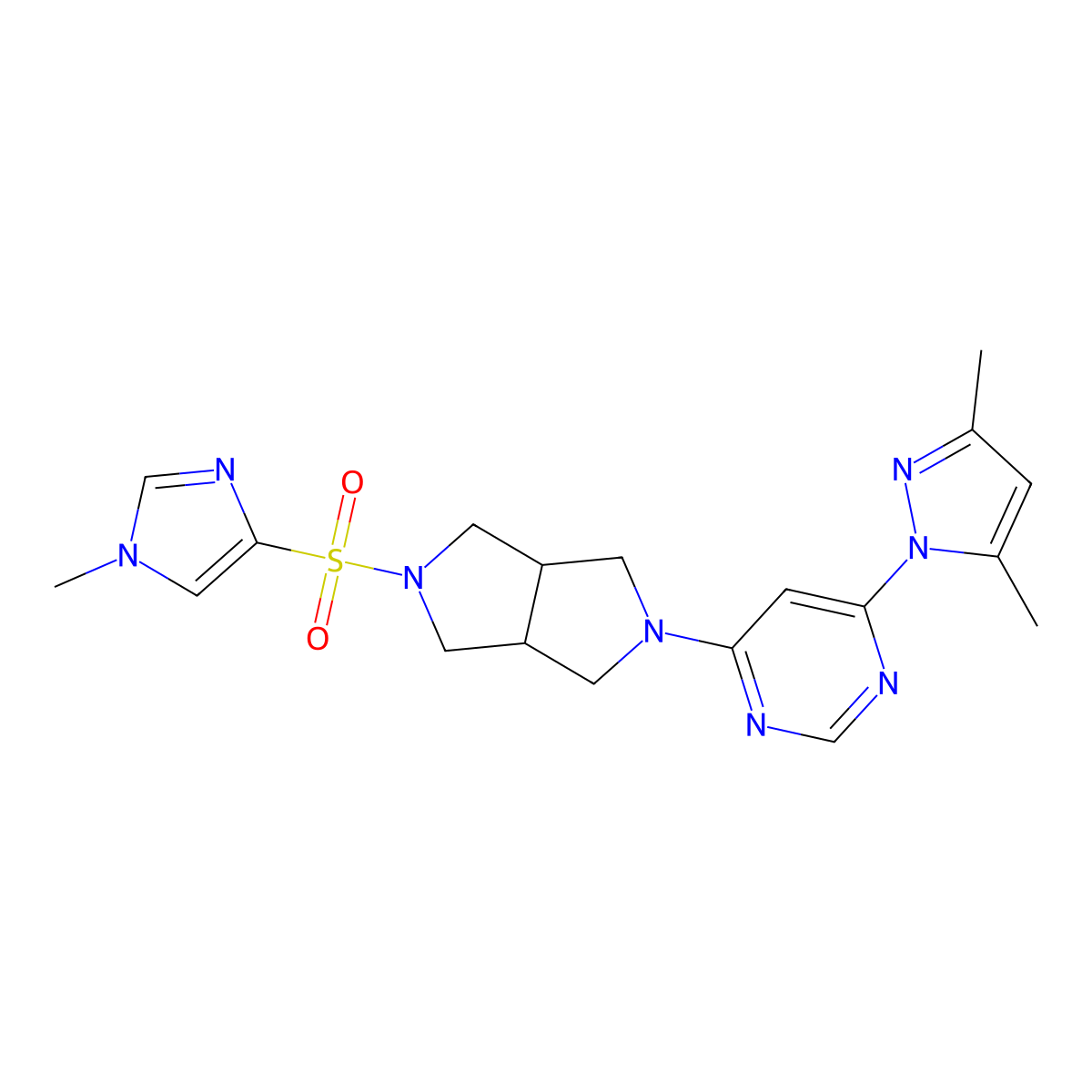 4-(3,5-dimethyl-1H-pyrazol-1-yl)-6-{5-[(1-methyl-1H-imidazol-4-yl)sulfonyl]-octahydropyrrolo[3,4-c]pyrrol-2-yl}pyrimidine molecular structure, CAS 2202515-41-9