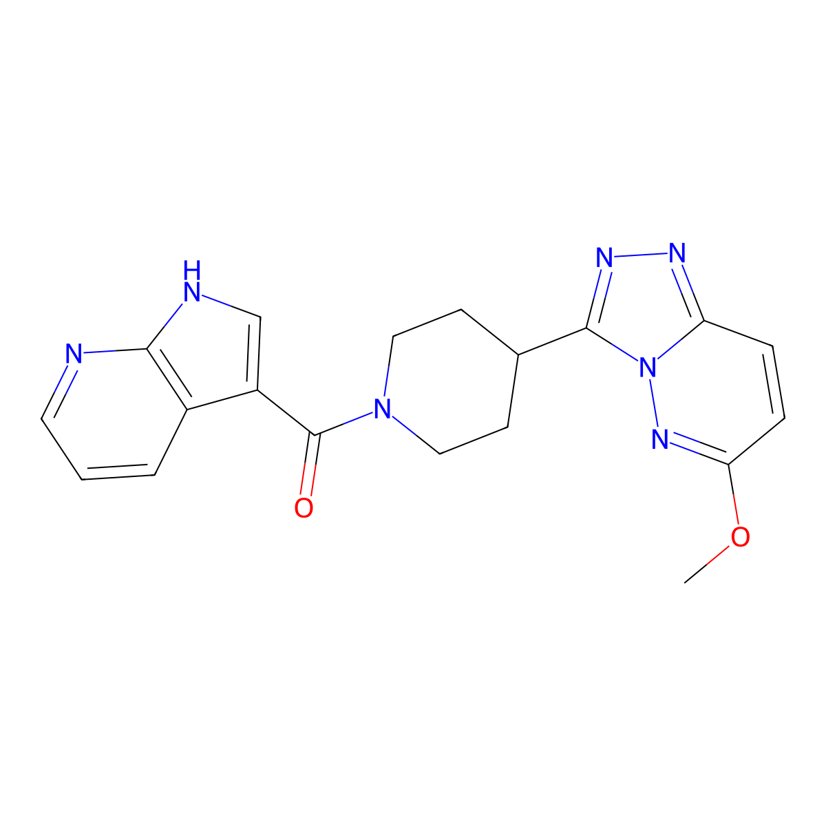 4-{6-methoxy-[1,2,4]triazolo[4,3-b]pyridazin-3-yl}-1-{1H-pyrrolo[2,3-b]pyridine-3-carbonyl}piperidine molecular structure, CAS 2202516-79-6