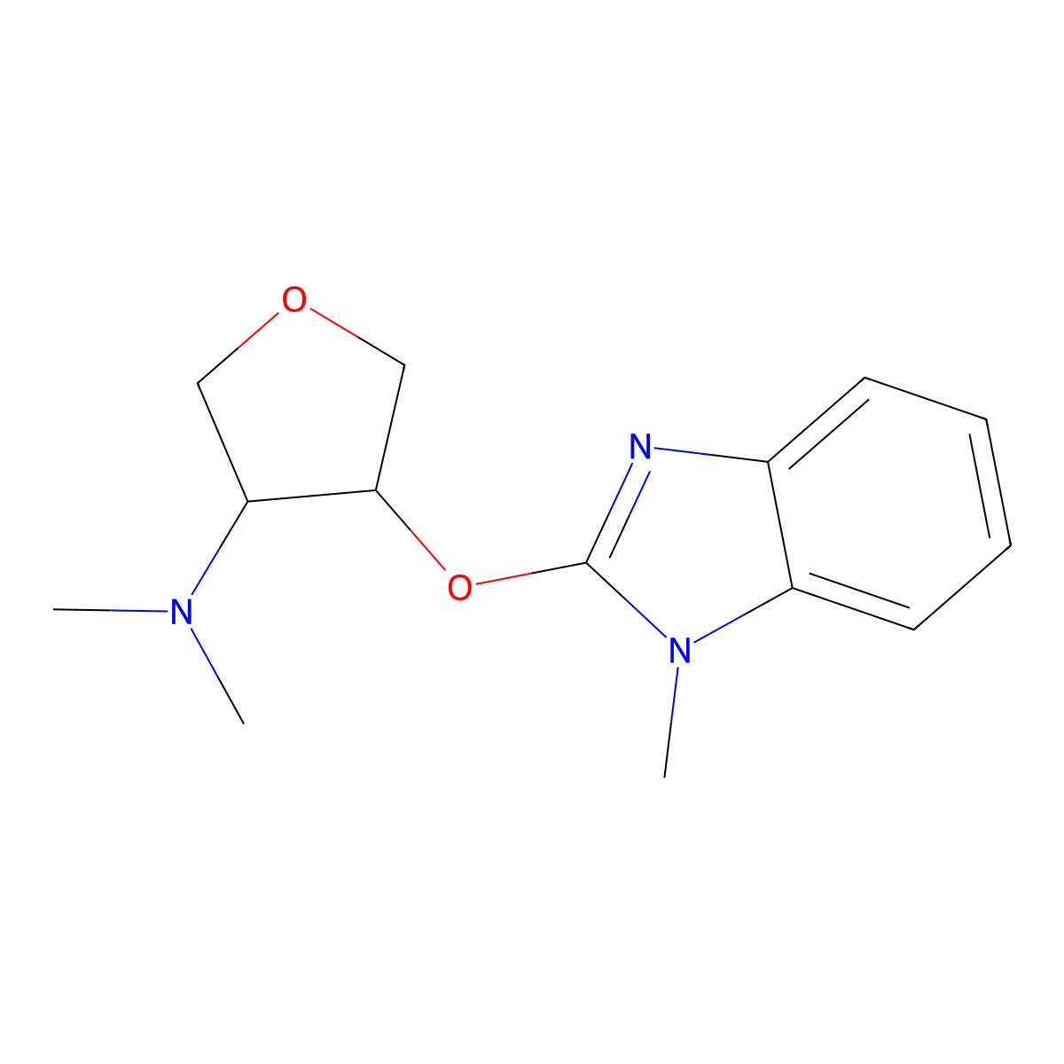 N,N-dimethyl-4-[(1-methyl-1H-1,3-benzodiazol-2-yl)oxy]oxolan-3-amine molecular structure, CAS 2202518-94-1