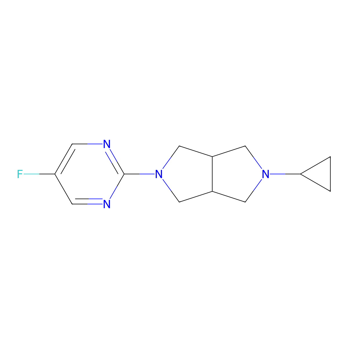 2-Cyclopropyl-5-(5-fluoropyrimidin-2-yl)octahydropyrrolo[3,4-c]pyrrole molecular structure, CAS 2202520-97-4