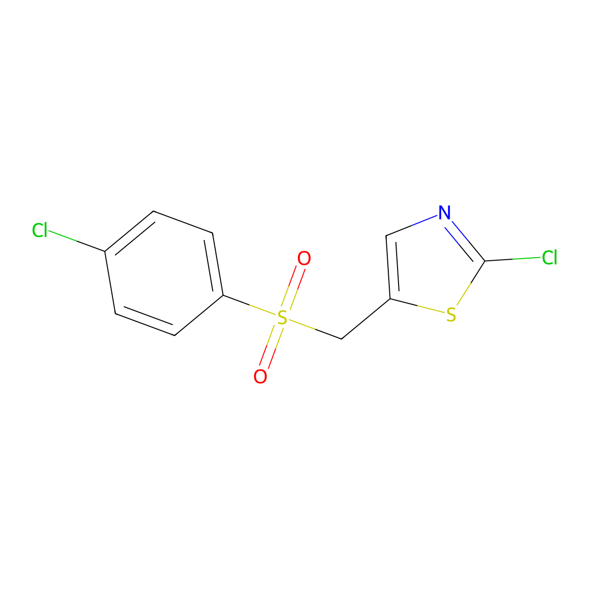 2-Chloro-5-([(4-chlorophenyl)sulfonyl]-methyl)-1,3-thiazole molecular structure, CAS 2202829-95-4