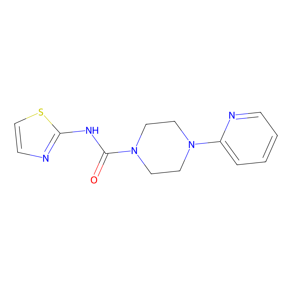 4-(pyridin-2-yl)-N-(1,3-thiazol-2-yl)piperazine-1-carboxamide molecular structure, CAS 2203258-04-0
