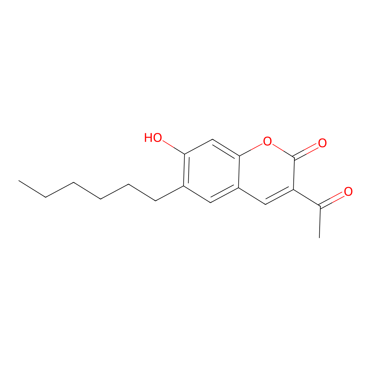 3-acetyl-6-hexyl-7-hydroxy-2H-chromen-2-one molecular structure, CAS 220327-44-6