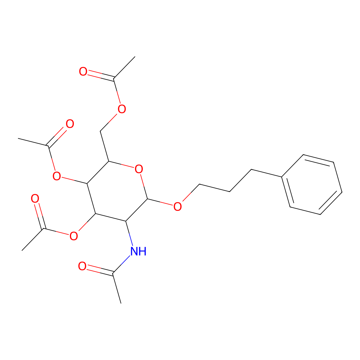 Phenylpropyl 2-acetamido-3,4,6-tri-O-acetyl-2-deoxy-b-D-glucopyranoside molecular structure, CAS 220341-05-9