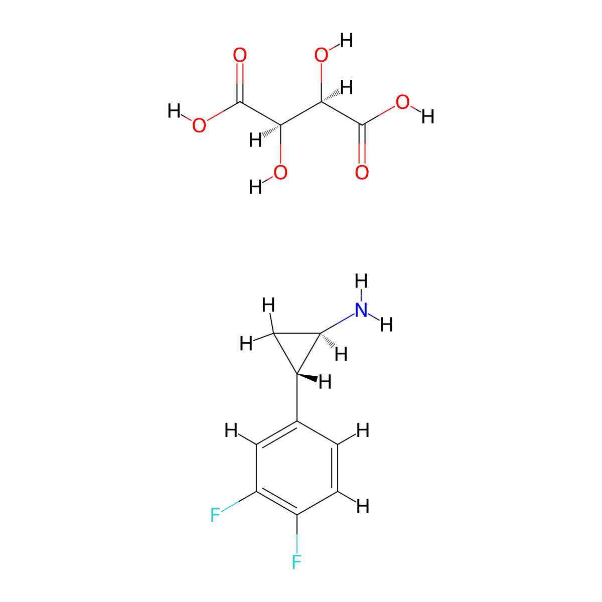 (1R,2S)-2-(3,4-Difluorophenyl)cyclopropanamine (2R,3R)-2,3-Dihydroxysuccinate molecular structure, CAS 220352-39-6