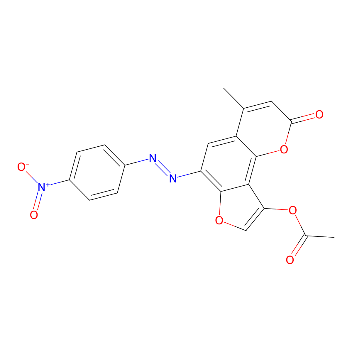 4-methyl-6-[(E)-(4-nitrophenyl)diazenyl]-2-oxo-2H-furo[2,3-h]chromen-9-yl acetate molecular structure, CAS 220359-88-6