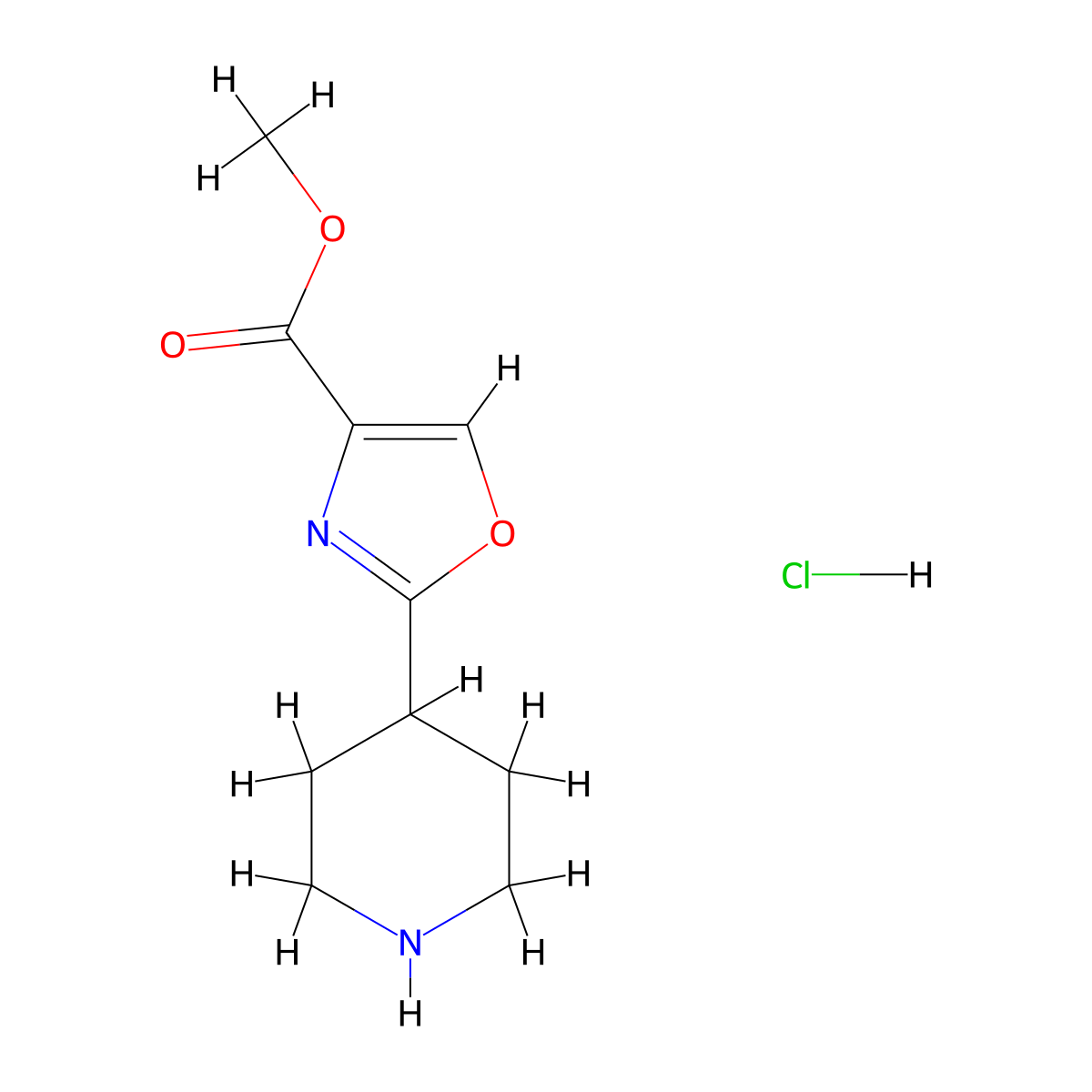 Methyl 2-(4-piperidinyl)-1,3-oxazole-4-carboxylate hydrochloride molecular structure, CAS 2203716-18-9