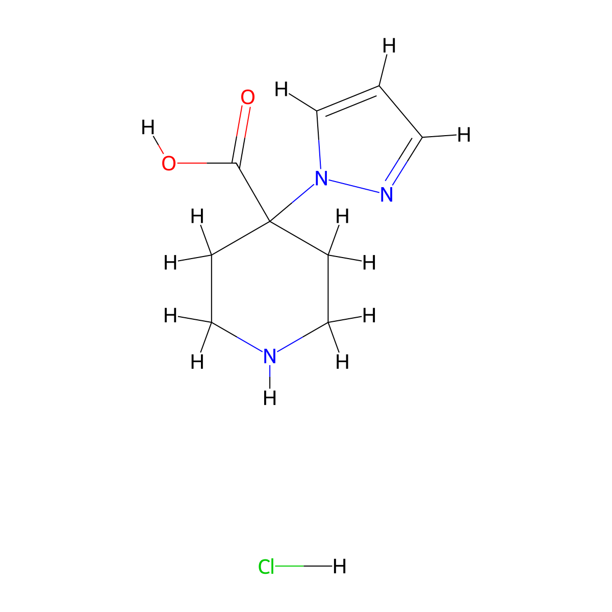 4-(1H-Pyrazol-1-yl)-4-piperidinecarboxylic acid hydrochloride molecular structure, CAS 2203716-31-6