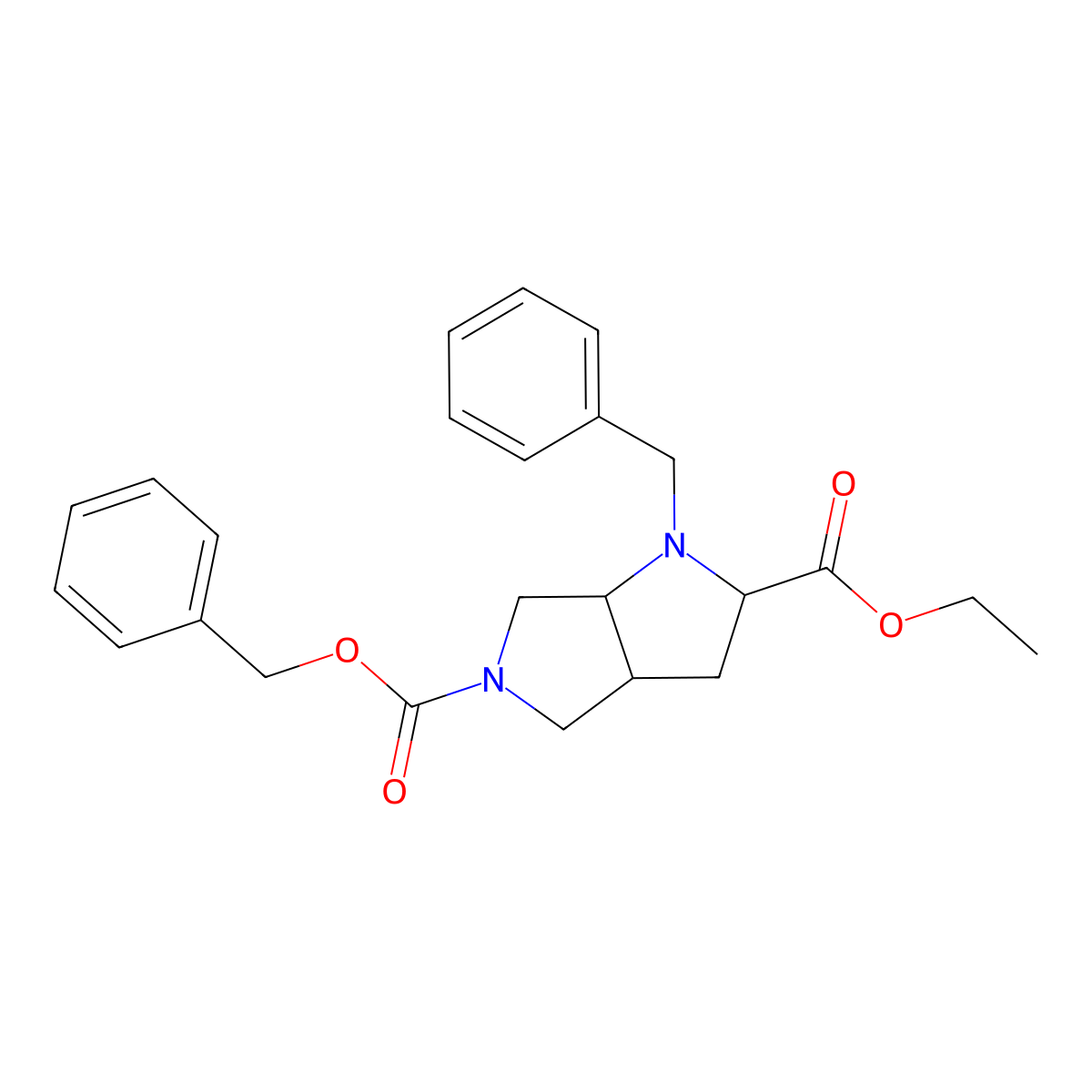 Racemic-(2S,3aS,6aS)-5-benzyl 2-ethyl 1-benzylhexahydropyrrolo[3,4-b]pyrrole-2,5(1H)-dicarboxylate molecular structure, CAS 2203855-23-4