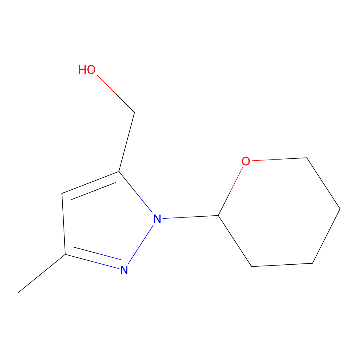 (3-Methyl-1-(tetrahydro-2H-pyran-2-yl)-1H-pyrazol-5-yl)methanol molecular structure, CAS 2204091-98-3