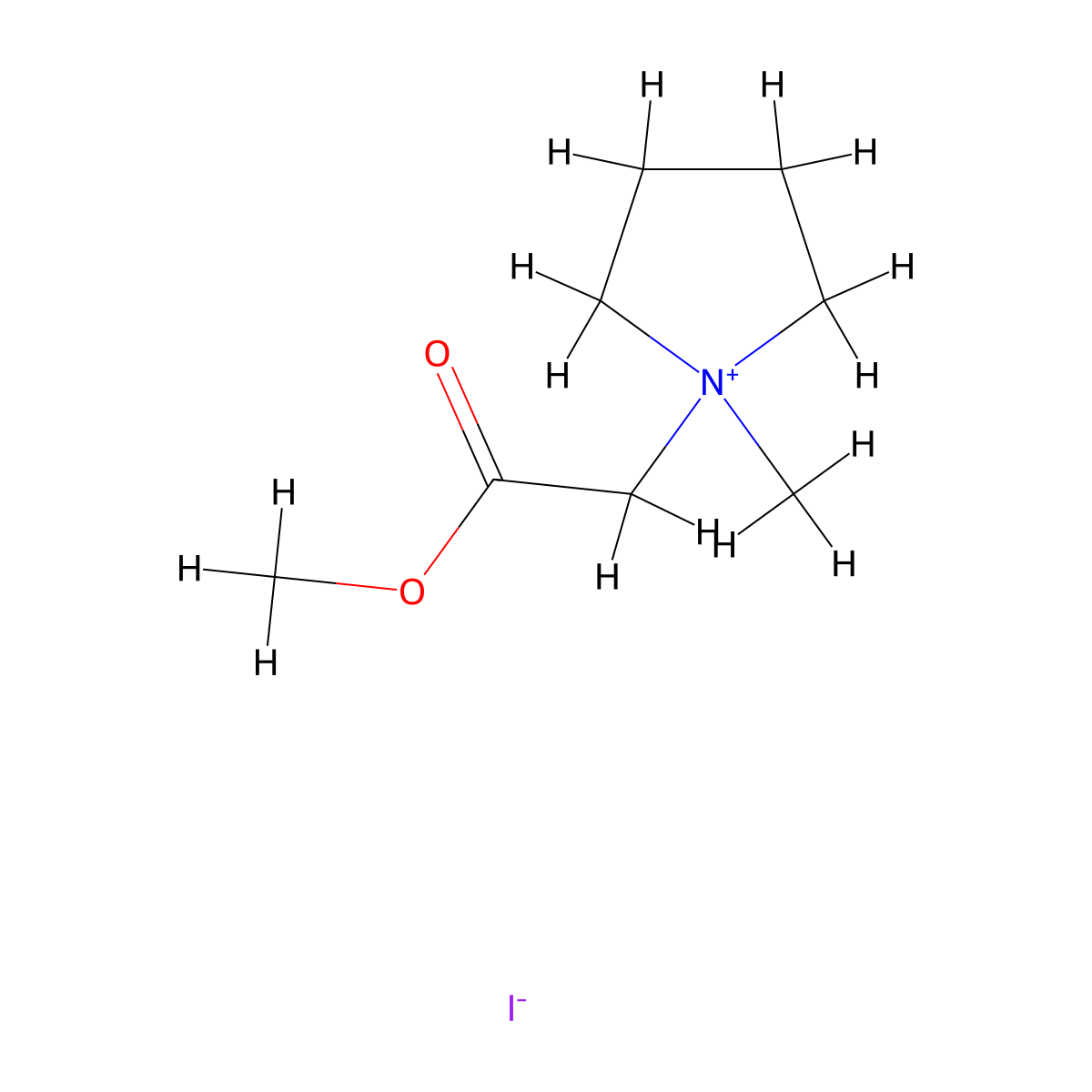 1-(2-Methoxy-2-oxoethyl)-1-methylpyrrolidin-1-ium iodide molecular structure, CAS 22041-28-7