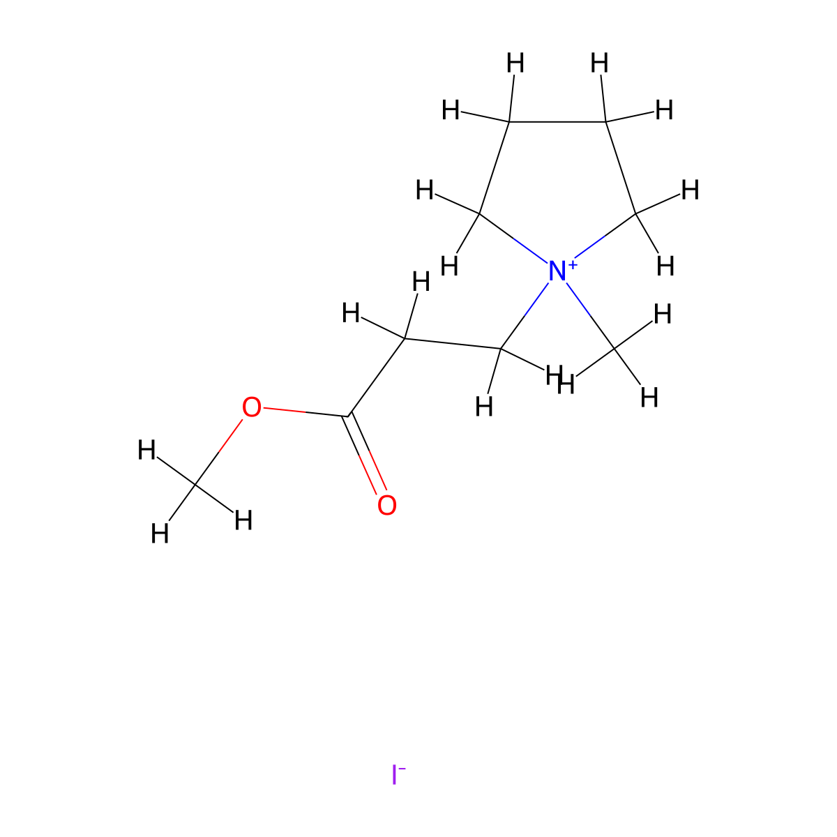 1-(3-Methoxy-3-oxopropyl)-1-methylpyrrolidin-1-ium iodide molecular structure, CAS 22041-31-2